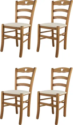 Produktbild von t m c s Tommychairs - 4er Set Stühle CUORE für Küche und Esszimmer, Robuste Struktur aus lackiertem Buchenholz im Farbton Eichenholz und gepolsterte Sitzfläche mit Stoff in der Farbe Elfenbein bezogen