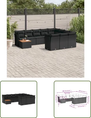 Produktbild von The Living Store 11-tlg. Garten-Sofagarnitur mit Kissen Schwarz Poly Rattan