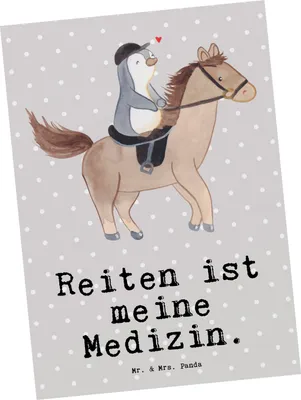 Produktbild von Mr. & Mrs. Panda Postkarte Pferd Reiten - Grau Pastell - Geschenk, Reitstall, Therapeutisches, Reittherapie, Grußkarte, Ansichtskarte, Pferde, kunstkarte, Reitsport