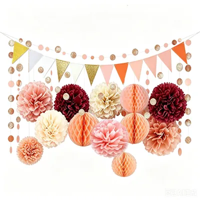 Feestdecoratie-Set mit Pompons, Wabenbällen und Girlanden