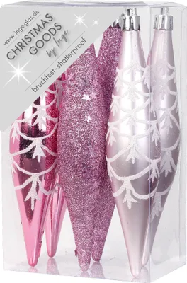Produktbild von Christbaumschmuck Eiszapfen 15cm Kunststoff 6er Set - Rosa Mix