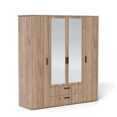 Produktbild von LUNA Kleiderschrank 180 cm mit Spiegel und Schubladen Hellnussbaum - Moderner Schlafzimmer
