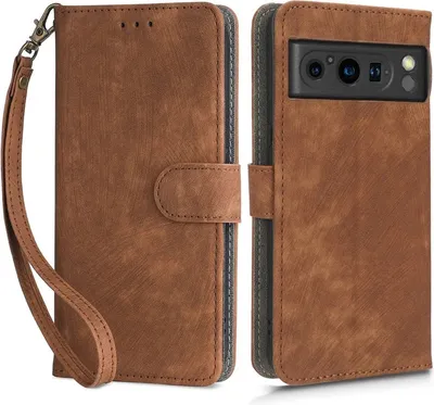 Immagine prodotto di Custodia per Google Pixel 8 Pro - Cover portafoglio Phonesta Vintage Skin con cordino staccabile - Marrone