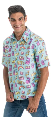 Produktbild von 90er Jahre Retro Hemd Blau Spielkonsole Party-Outfit für Herren
