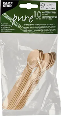 Produktbild von PAPSTAR Holzlöffel "pure" 11 cm, ideal für Kaffee und Desserts | Beutel (10 Stück)