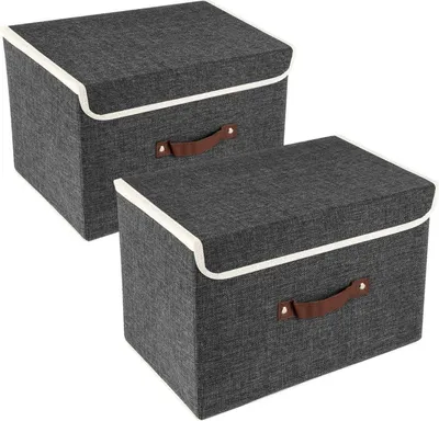 Produktbild von TYEERS Faltbare Aufbewahrungsbox mit Deckel und Stoff, 2er Set, Schwarz