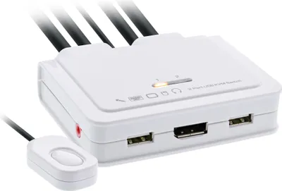 Produktbild von InLine KVM Switch, 2-fach, USB-C zu DisplayPort 1.2, 4K, Audio, integr. Kabel, 3840 x 2160 Pixel, 4K Ultra HD, Schwarz