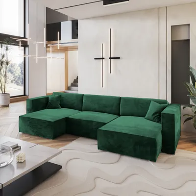 Produktbild von Masseno Ecksofa SARMO M mit Schlaffunktion U-Form, Sofa mit Bettkasten, Wohnzimmersofa, Couch, Soffa, Bettsofa, Couchgarnitur- Grün, MONOLITH 37