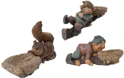 Produktbild von BURI Baumfigur auf Ast Gartendeko Vogelfutterstation Tränke Troll Eichhörnchen Gnom