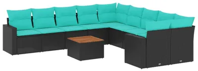 Produktbild von vidaXL 11-tlg. Garten-Sofagarnitur mit Kissen Schwarz Poly Rattan