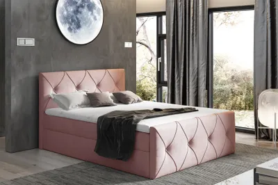 Produktbild von Boxspringbett Schlafzimmerbett LEWIS LUX 160x220cm in Stoff Matt Velvet Altrosa