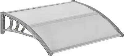 Zdjęcie produktu dla Zadaszenie do drzwi wejściowych 100 x 75 cm Zadaszenie łukowe wykonane z aluminium i poliwęglanu z ochroną UV Zadaszenie drzwi wejściowych na balkon, chroniące przed słońcem, deszczem, srebrne