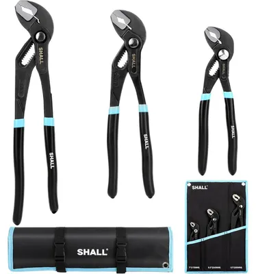 Obrázek produktu pro Sada tří kusů kleští s čelistmi ve tvaru T, včetně kleští na vodní pumpy s mechanismem rychlého zamykání, vyrobených z oceli Cr-V, o velikostech 7, 9,5 a 12 palců, dodávaných v praktické brašně