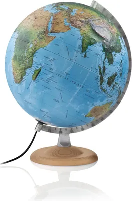 Produktbild von Atmosphere R4 silver 3D-Doppelbild-Leuchtglobus, Fuß Buche natur u. silberfarbenerer  Metallmeridian