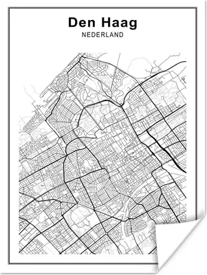 Produktbild von MuchoWow® Poster Stadtplan - Schwarz und weiß - Den Haag 90x120 cm - Wohnzimmer