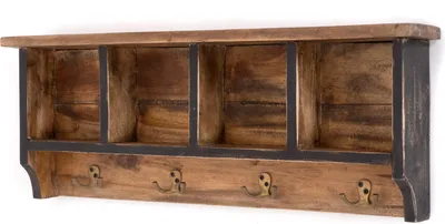 Produktbild von RUSTIKALE WANDGARDEROBE mit Fächern "VINTAGE 70" | 70x27x11cm(BxHxT) | Farbe: 04 schwarz-natur
