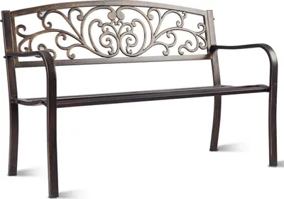 Immagine prodotto di COSTWAY panca da giardino panca da parco panca in ferro arredo giardino struttura in acciaio, panca da riposo con schienale, panca in ghisa, panca in metallo 127x 60 x 85 cm