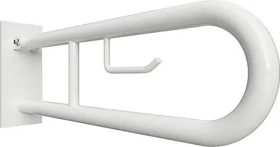 Produktbild von BELP Stützklappgriff in U-Form mit Toilettenpapierhalter Eisen Weiß mit Abdeckung 100x250x866 mm, 120 kg Traglast für Bad & WC >> zum Bohren