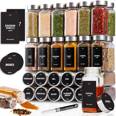 Produktbild von Sada 36ks - Deco Haus nádoby na korenie s vekom z nehrdzavejúcej ocele-Súprava s etiketami, lievikom, čistiacou kefkou, značkovačom-120 ml, 10,5x4,3cm