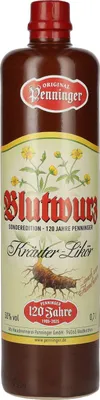 A bottle of Penninger Blutwurz herbal liqueur.