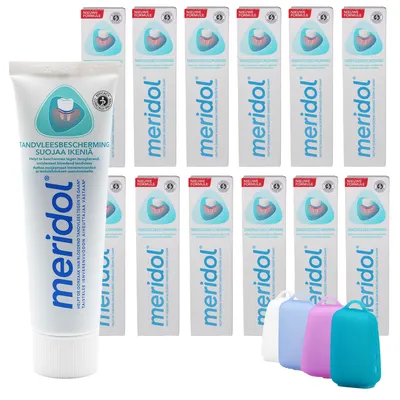 Produktbild von meridol Zahnpasta Zahnfleischschutz 75 ml, 12er Set (12 x 75 ml) und Celexqua Zahnbürstenkappe