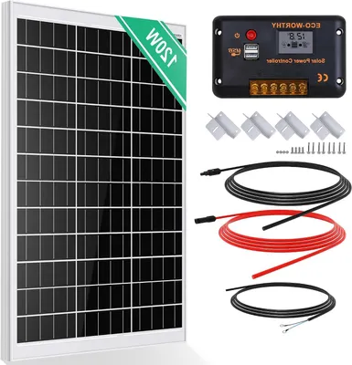 Imagen del producto de Kit de paneles solares - Panel monocristalino - Energía autónoma - Incluye regulador de carga - 120 vatios - Color negro
