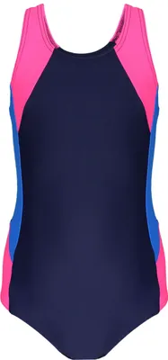 Produktbild von Aquarti Mädchen Badeanzug mit Ringerrücken, Farbe: Dunkelblau / Blau / Pink, Größe: 164
