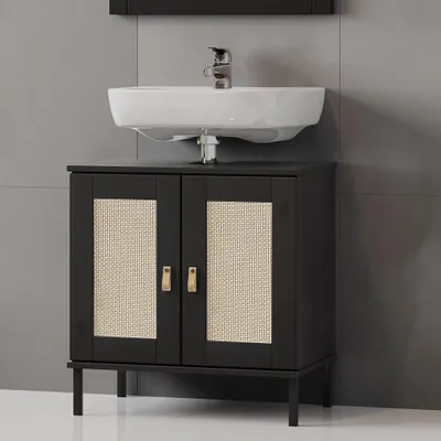 Produktbild von Waschbeckenunterschrank 62x65cm 'Seattle' Kiefer massiv schwarz