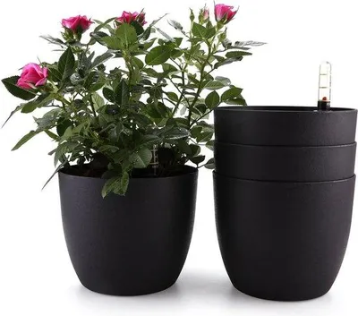 Image de Jardinière avec réservoir d'eau - Arrosage automatique - Lot de 4 - Noir - 15 cm