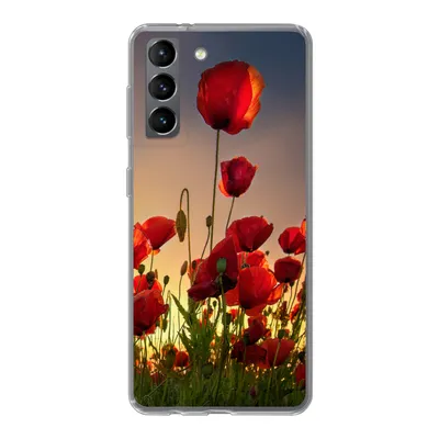 Produktbild von MuchoWow® Handyhülle Schutzhülle Hülle für Samsung Galaxy S21 Bunter Himmel über einem Mohnblumenfeld in Dänemark Silikon Softcase Handy Hülle - Softcase