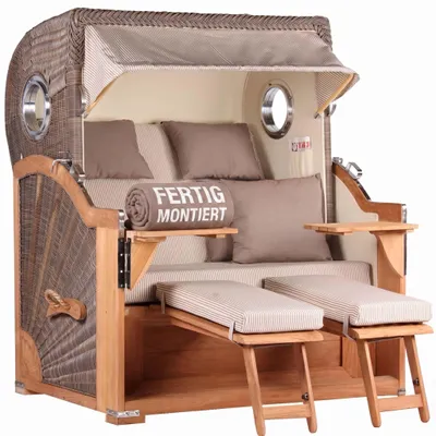 Produktbild von Strandkorb Baltikum Teak PE Grey 2,5 Sitzer Volllieger mit Bullaugen