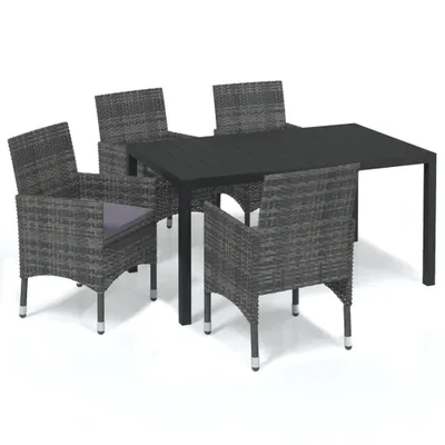 Immagine prodotto di vidaXL set da pranzo da giardino 5 pezzi con cuscini in poly rattan grigio