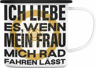 Produktbild von Trendation - Fahrradfahrer Geschenk Emaille Tasse mit Spruch Rennrad Mountainbike Geschenkidee Radfahrer (Schwarz)