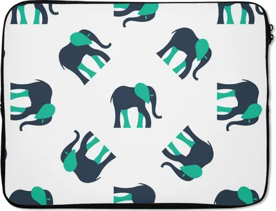 Produktbild von MuchoWow® Laptop Hülle 15 Zoll Elefant - Muster - Grün Laptoptasche - Laptoptasche - Sleeve - Rundum-Schutz