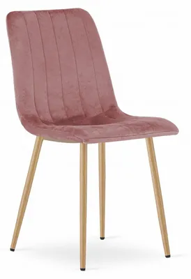 Image de Chaise LAVA en velours rose avec pieds effet bois