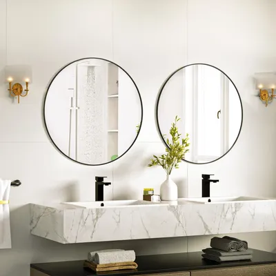 Produktbild von Schwarzer Spiegel von 50 cm - runder Wandspiegel für Badezimmer und Wohnzimmer