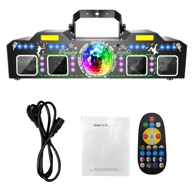 Zdjęcie produktu dla Światło sceniczne do imprez, oświetlenie dyskotekowe z 96 wzorami laserowymi, lampa LED PAR UV, stroboskop RGB, sterowanie dźwiękiem, idealne do barów, klubów, wesel i KTV. Wtyczka EU. Model: WRSL27