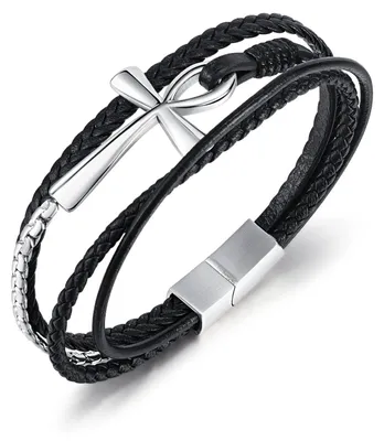 Produktbild von Mehrlagiges Lederarmband mit Edelstahlkreuz