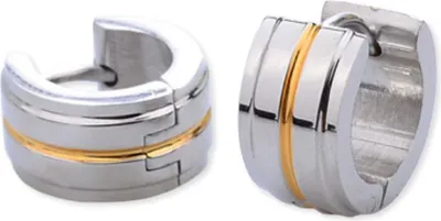 Produktbild von viva-adorno Damen Ohrringe Creolen Edelstahl Bicolor Silber Gold Rille SH46F