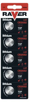 Lithium Knopfzellenbatterie RAVER CR2032, 5 Stk.