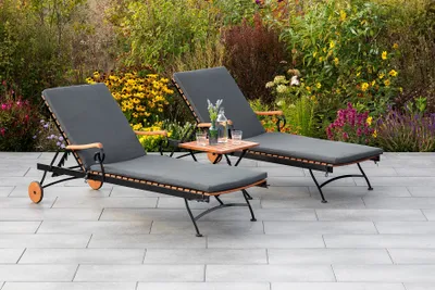 Produktbild von Merxx Liegen Set "Schlossgarten" 3tlg. - Flachstahl mit Eukalyptusholzbelattung, inkl. Auflage - 50170-309