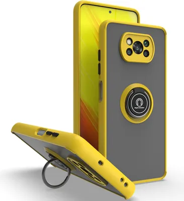Produktbild von Xiaomi Poco X3 Hülle, Ring Halter Ständer Matte Transluzent TPU Rahmen Stoßfest Schutzhülle für Xiaomi Poco X3 Gelb