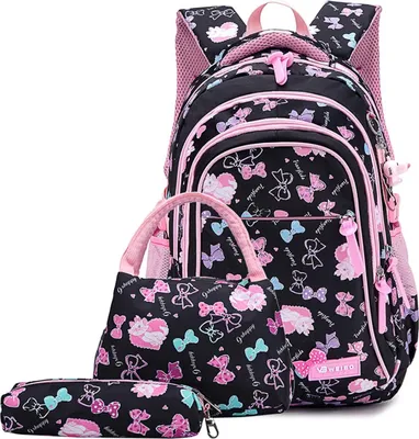 Produktbild von Schulrucksack Schulranzen Schultasche Sports Rucksack Freizeitrucksack Daypacks Backpack für Mädchen Jungen & Kinder Jugendliche mit der Großen Kapazität (Schwarz-Set)