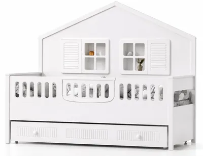 Immagine prodotto di Letto moderno per bambini, bianco, con cassetto e spazio di stoccaggio integrato