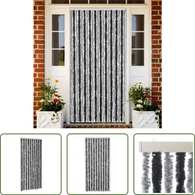 Zdjęcie produktu dla The Living Store Zasłona Muchowa Szaro-czarna 90x220 cm Szenilowa