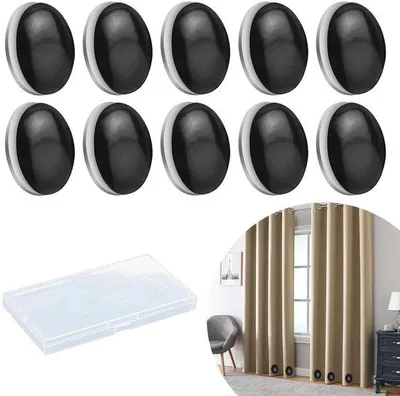 Produktbild von Unyqoos® Magnet-Gewichte 10er-Set für Duschvorhänge & Tischdecken – schwarze runde Glasbeschwerer mit starken Magneten, gummiert, wiederverwendbar