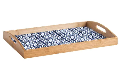 Produktbild von Zeller Present 25389, Klassisches Serviertablett, Rechteck, Bambus, MDF-Platten, Blau, Weiß, Holz, 440 mm, 300 mm