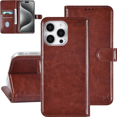 Obrázek produktu pro Pouzdro TUNIQ pro iPhone 16 Pro Max ve stylu knihy – přihrádka na 3 karty – magnetické zapínání – hnědé