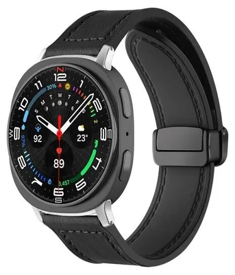 Produktbild von By Qubix Leder + Silikonarmband - Schwarz - passend für Samsung Galaxy Watch 9 - 40 mm / 44 mm
