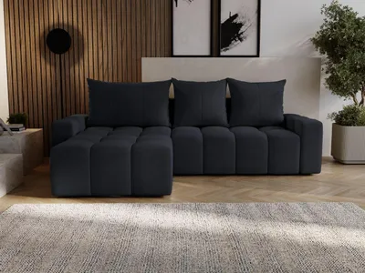 Produktbild von GrainGold Ecksofa L-Form Bresso - Ecksofa mit Schlaffunktion, Bettkasten - Moderne Ecksofa, Wohnzimmer Sofa - Eckcouch mit Velvet-Stoff - Schwarz